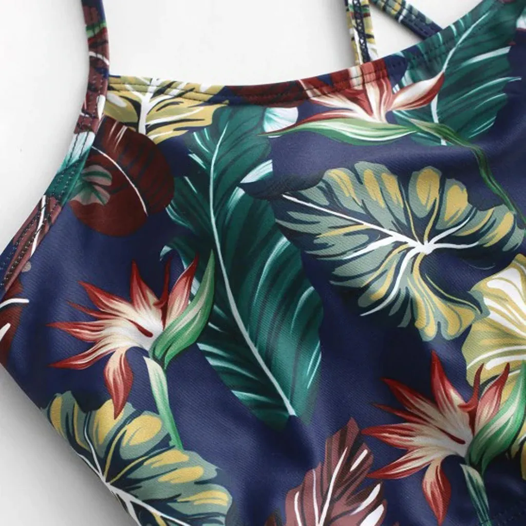 

2021 Sexy Leaf Print Bikini Female Swimsuit Women Swimwear Thong Push Up Bikinis Set High Waist Swimming Suits for Bathing Suit