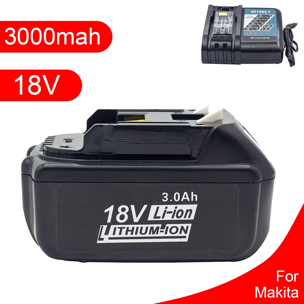 

18V 3.0Ah rechargeable lithium battery, charger, suitable for Makita power tool battery BL1815 BL1830 BL1840 BL1850 LXT 400 CE