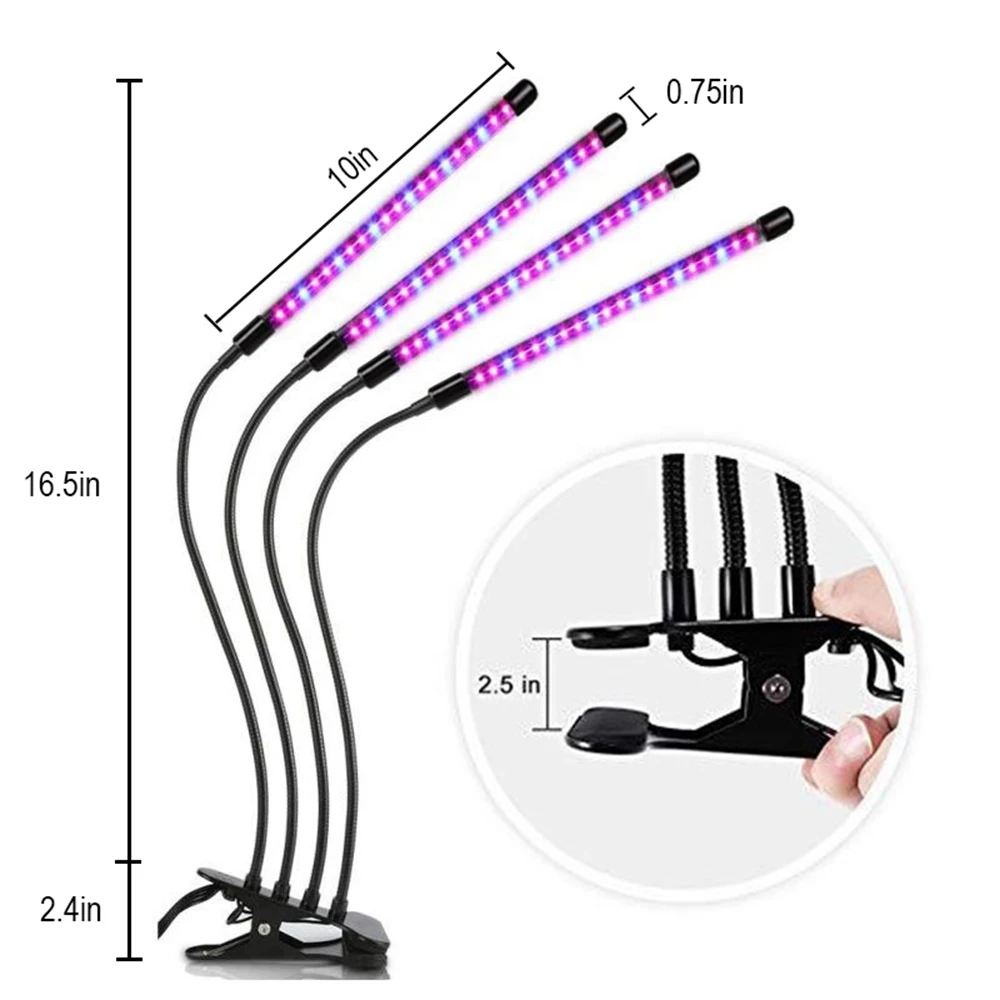 

1 Set LED Grow Lights Full Spectrum Plant Light with Clip for Indoor Plant 10 Level Brightness with Timing Function