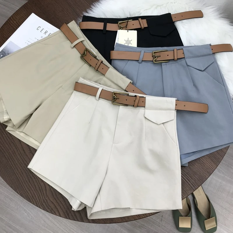 Винтажные женские шорты с высокой талией 2019 Осень зима корейский стиль шнуровка