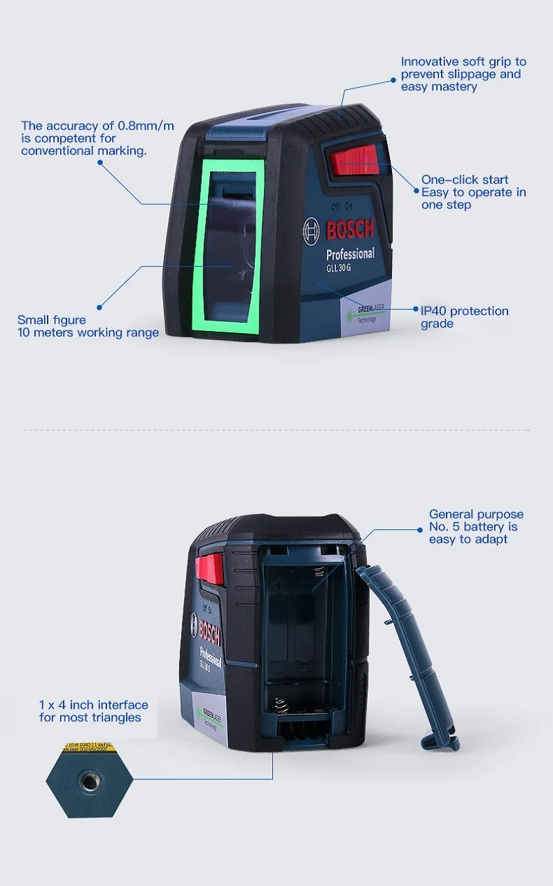Bosch GLL30G лазерный уровень высокой точности зеленый свет двухлинейный горизонтальный и вертикальный лазерный уровень