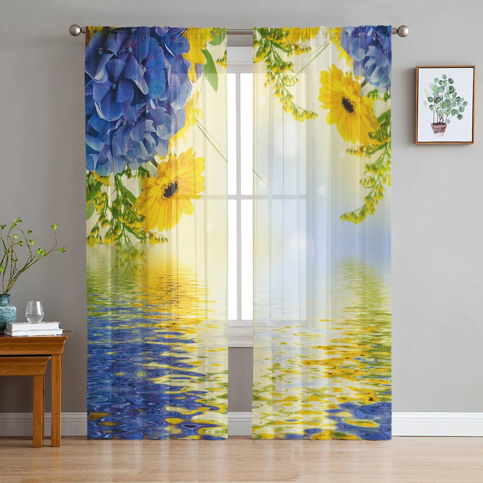 

Luxury Tulle Curtains Hydrangea Bouquet Spring Living Room Kitchen Chiffon Curtain Youth Bedroom Sheer Floor Valance Curtain