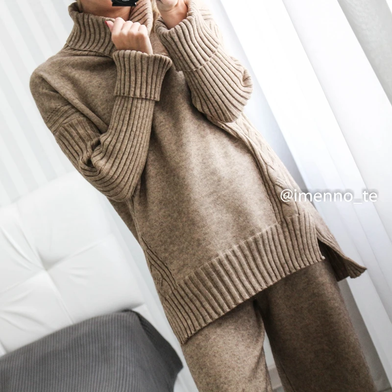 GIGOGOU/теплый свитер с высоким воротником Костюм Свободный кашемировый длинными