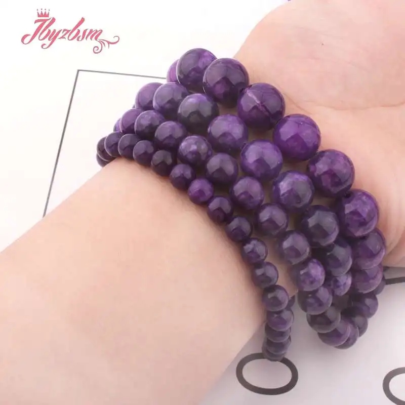 Круглые Гладкие Чароит бусины из нефрита камень свободные для женщин браслет