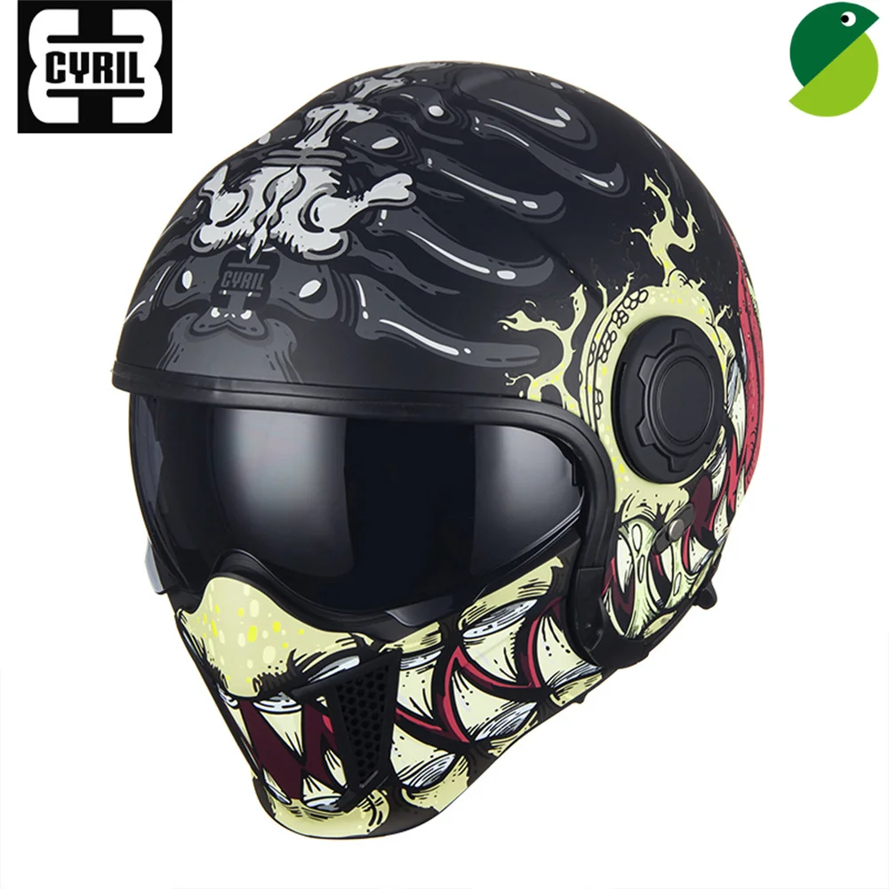 

CYRIL ALIEN Motorcycle Helmet Full Face Open Face Convertible Modular Combination Half Helmet WARRIOR Cruiser Biker DOT ECE