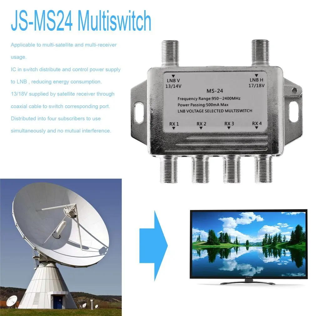 Мини Портативный 2x4 спутниковый сигнал Multiswitch LNB напряжение выбрано 950-2400 МГц