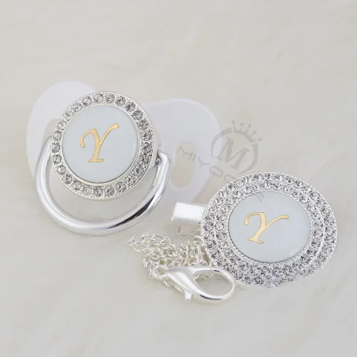 LY-2-1 6-18M MIYOCAR Золото Rhinestone имя инициалы Письмо Y Элегантный Серебряный bling соска и пустышка Клип BPA бесплатно пустышка bling SGS пройти LY-1 - Цвет: LY-2-1 6-18M