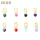 ROXI 925 стерлингового серебра серьги в виде колец, с Симпатичные Яркие Цвет эмалью шарма сердца серьги цвета: золотистый, серебристый Цвет для девочек