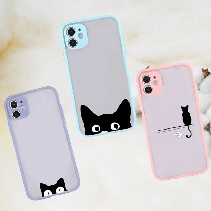

Cute black cat Phone Case matte transparent For gray iPhone 7 8 x xs xr 11 12 pro plus max mini Funda Clear