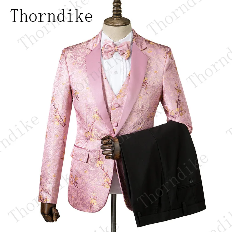 suit 1 Thorndike последний дизайн черный цветочный мужской костюм Модный узор приталенные Смокинги Костюмы из 3 предметов под заказ стиль смокинг Masculino - Цвет: suit 1