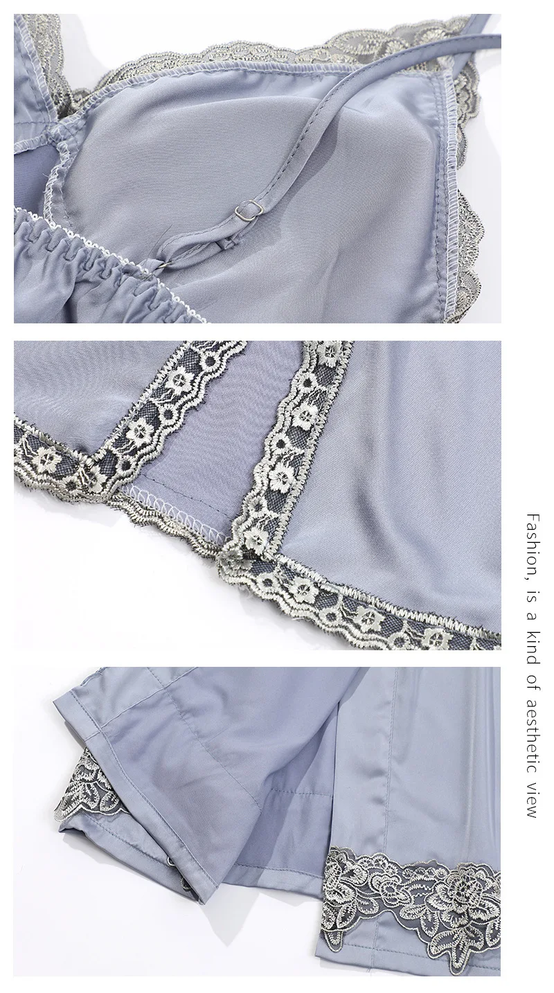 

Women Sexy Satin Nightwear Kimono Bathrobe Gown LACE Sleepwear 5PCS Sleep Set Silky Pajamas Suit For Loose Intimate Lingerie