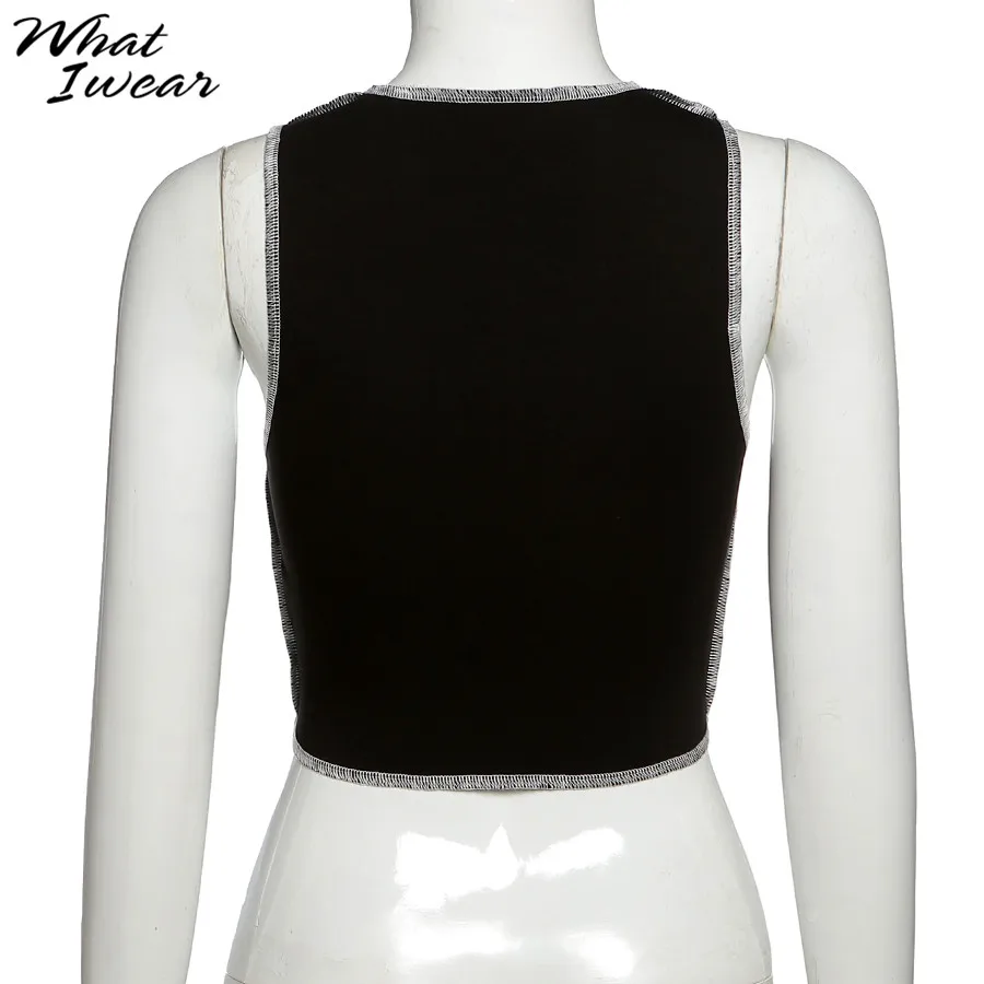 

Comfy O-neck Sleeveless Patchwork Crop Tops Women 2020 Fashion Cute Casual Knit Shirt Y2k Autumn Female Tank Top Basic Stretchy