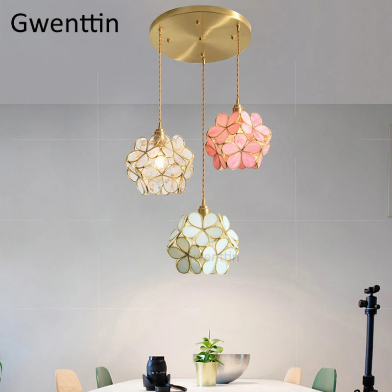 Цветочный витражный подвесной светильник из японского цветущего вишни