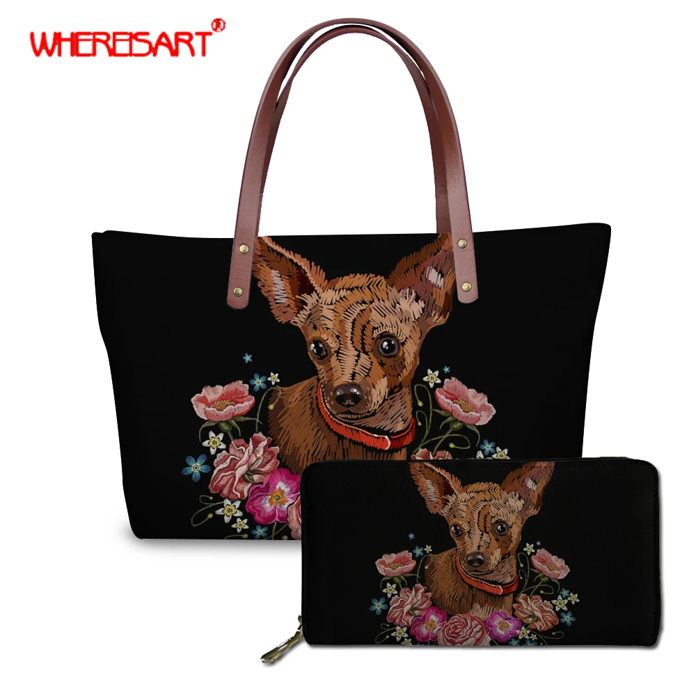 

WHEREISART Handbags Women's Cute Chihuahua Female Tote Crossbody Bags For Women Big Capacity Purses and Handbag Bolsas Feminina