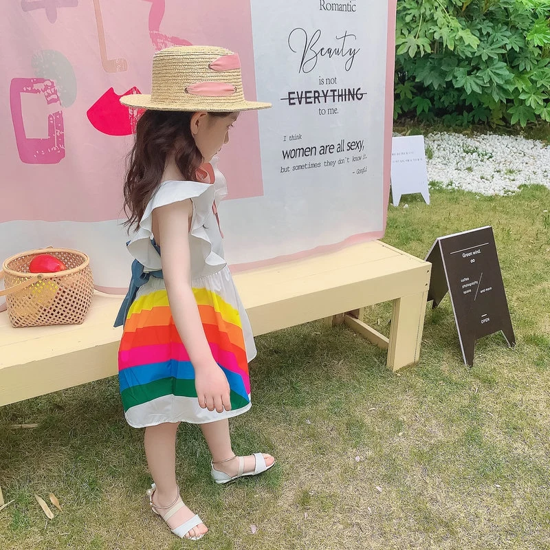 

Girls Dress Rainbow Backless Dress Princess Summer New Children's Clothing New Arrival