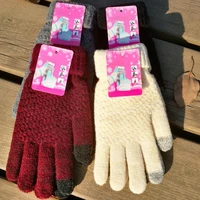 1 pair full finger women gloves autumn winter ribbed cuff stretchy knitted winter gloves warm touch screen skiing gloves