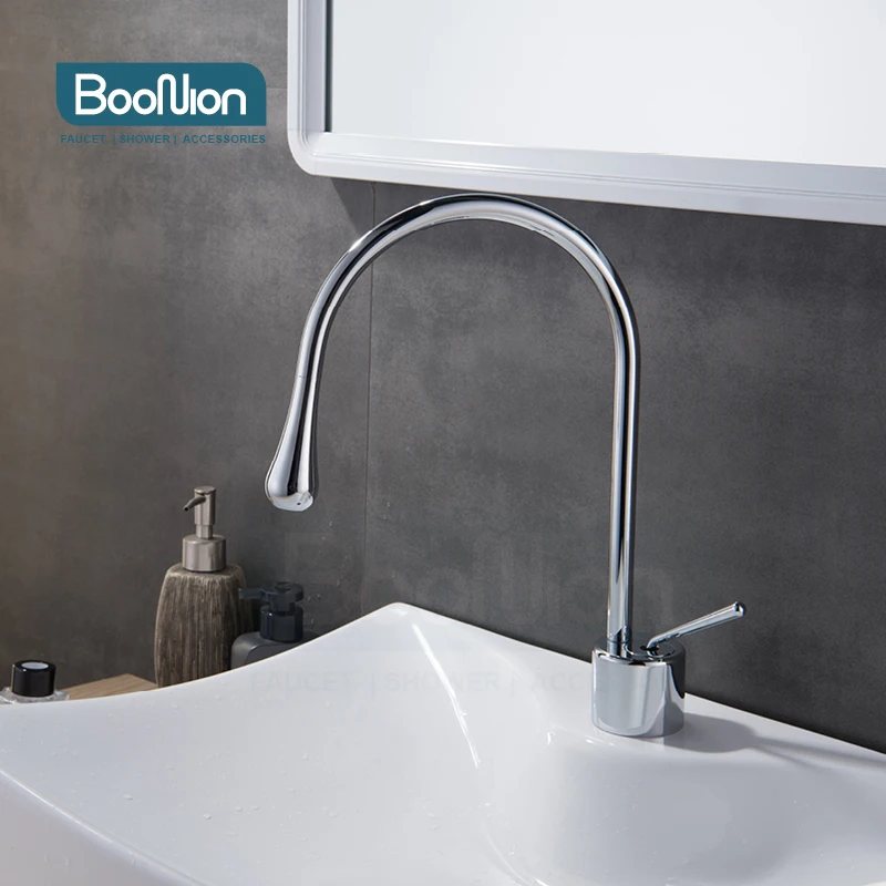 

Boonion brass basin mixer chrome bathroom tap single handle hot & cold single hole simple style Water Droplet series
