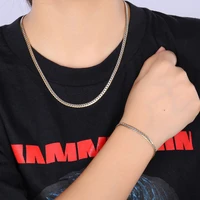 hip hop nk embossed stainless steel mens 18k gold necklace bracelet set chain