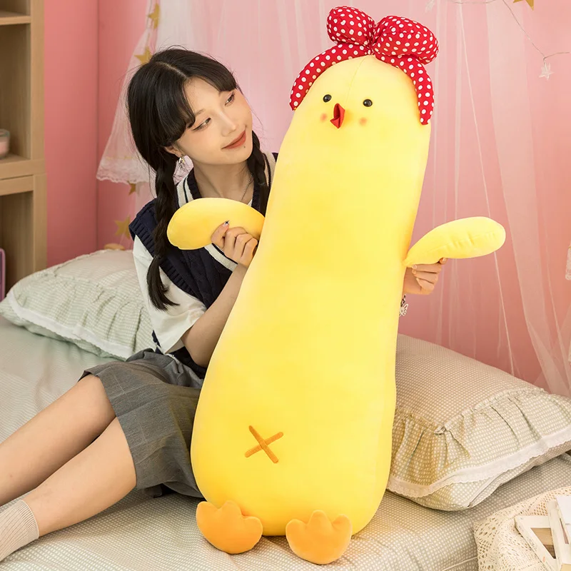 

80/100CM Long Chick Pillow Stuffed Cartoon Animal Chicken Doll Sleep Cushion Boyfriends Pillow Birthday Gifts