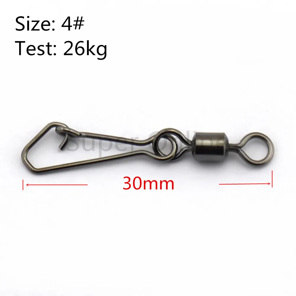 Size 4 30mm 26kg JOSHNESE 50 шт. нержавеющая сталь рыболовные Вертлюги MS+ QL Блокировка Rolling поворотный с крючком защелки рыболовный крючок Разъем - Цвет: Size 4 30mm 26kg
