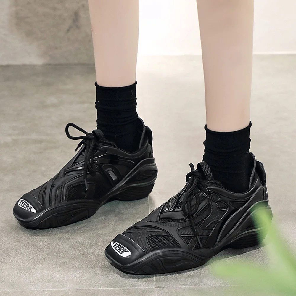 

OLOMLB Womens Square Toe Match Colors Lace Up Sneakers Sport Casual Athletic Shoes Korean Styles 2 Styles Black New 2020
