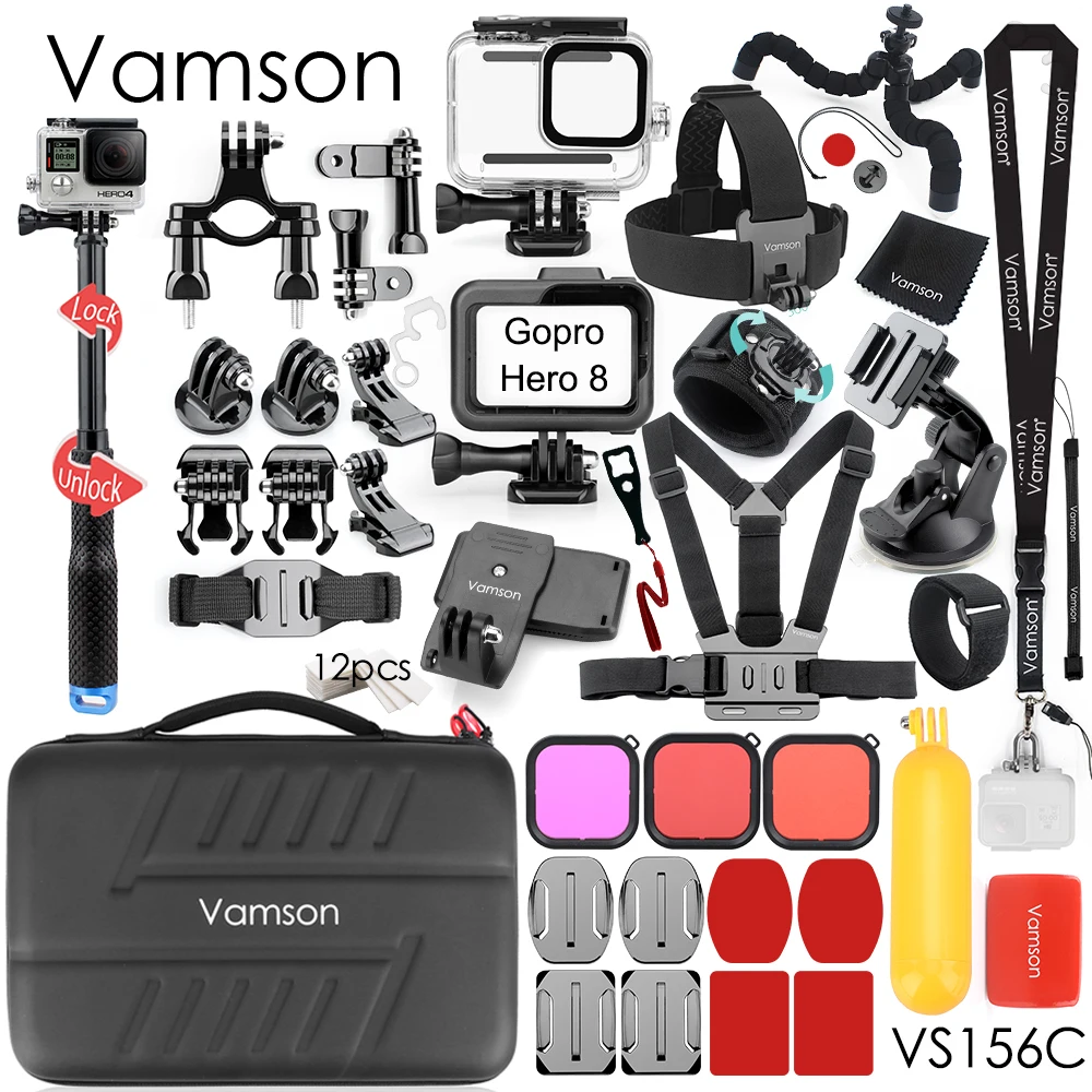 VS156C Vamson для экшн-камеры GoPro, комплект аксессуаров, водонепроницаемый чехол, набор для Go Pro Hero 8, черный аксессуар для экшн-камеры VS156 - Цвет: VS156C