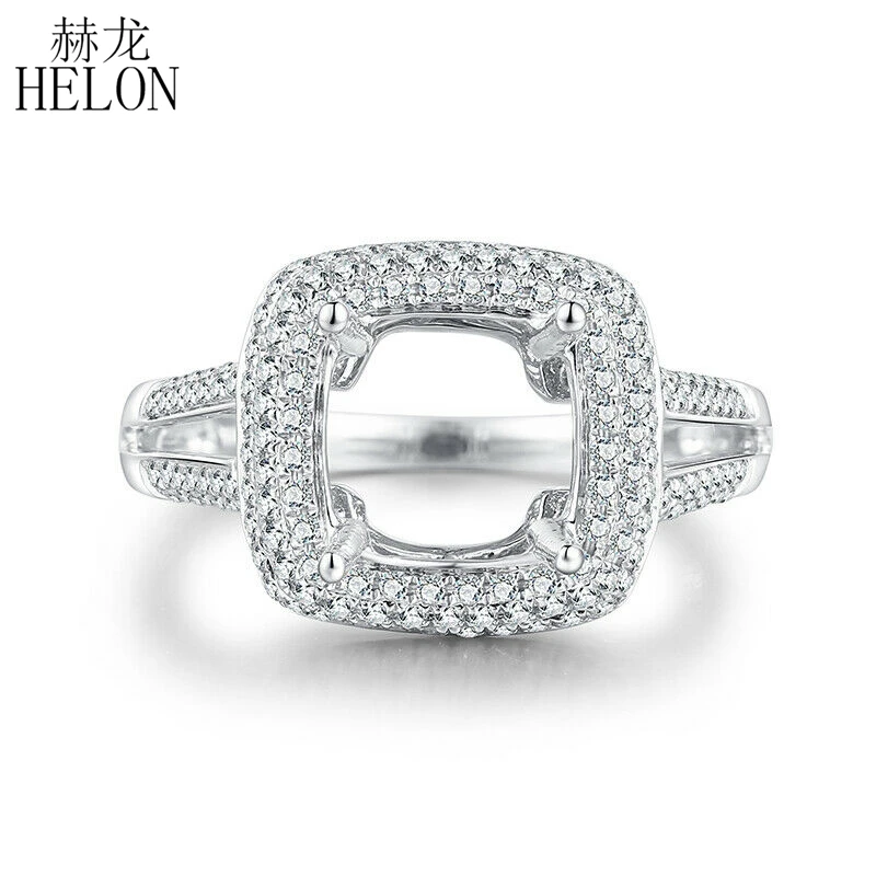 

HELON Cushion Cut 8x8mm Solid 10k White Gold 0.6CT SI/H Natural Diamonds Engagement Semi Mount Ring Setting Trendy Fine Jewelry