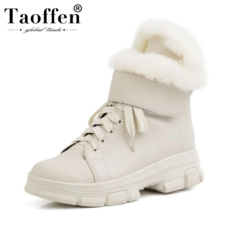 Taoffen/2020 женские ботильоны с Плюшевым Мехом повседневные уличные зимние ботинки