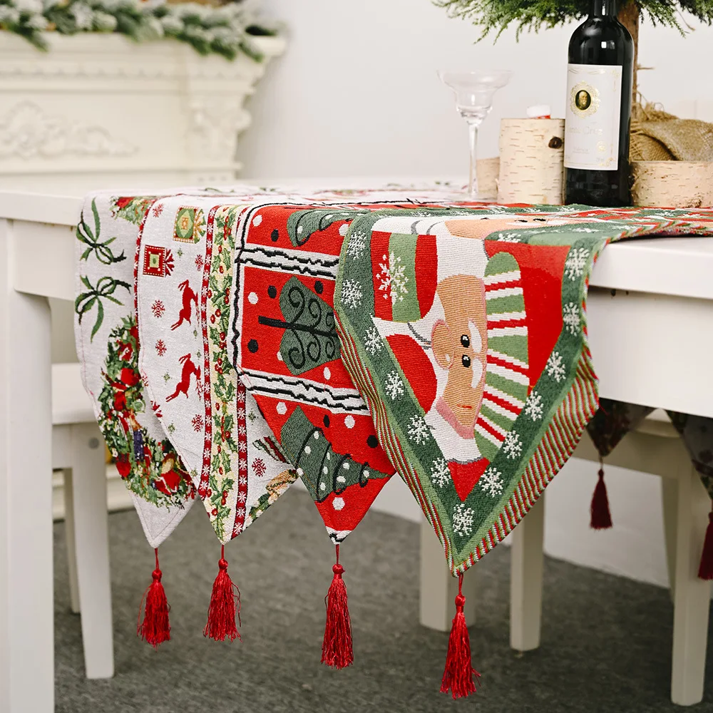 

35*180cm Creative Navidad Table Runners Xmas Elk Snowman Party Decor Kitchen Runner Dining Table Dress Up Christmas Decor