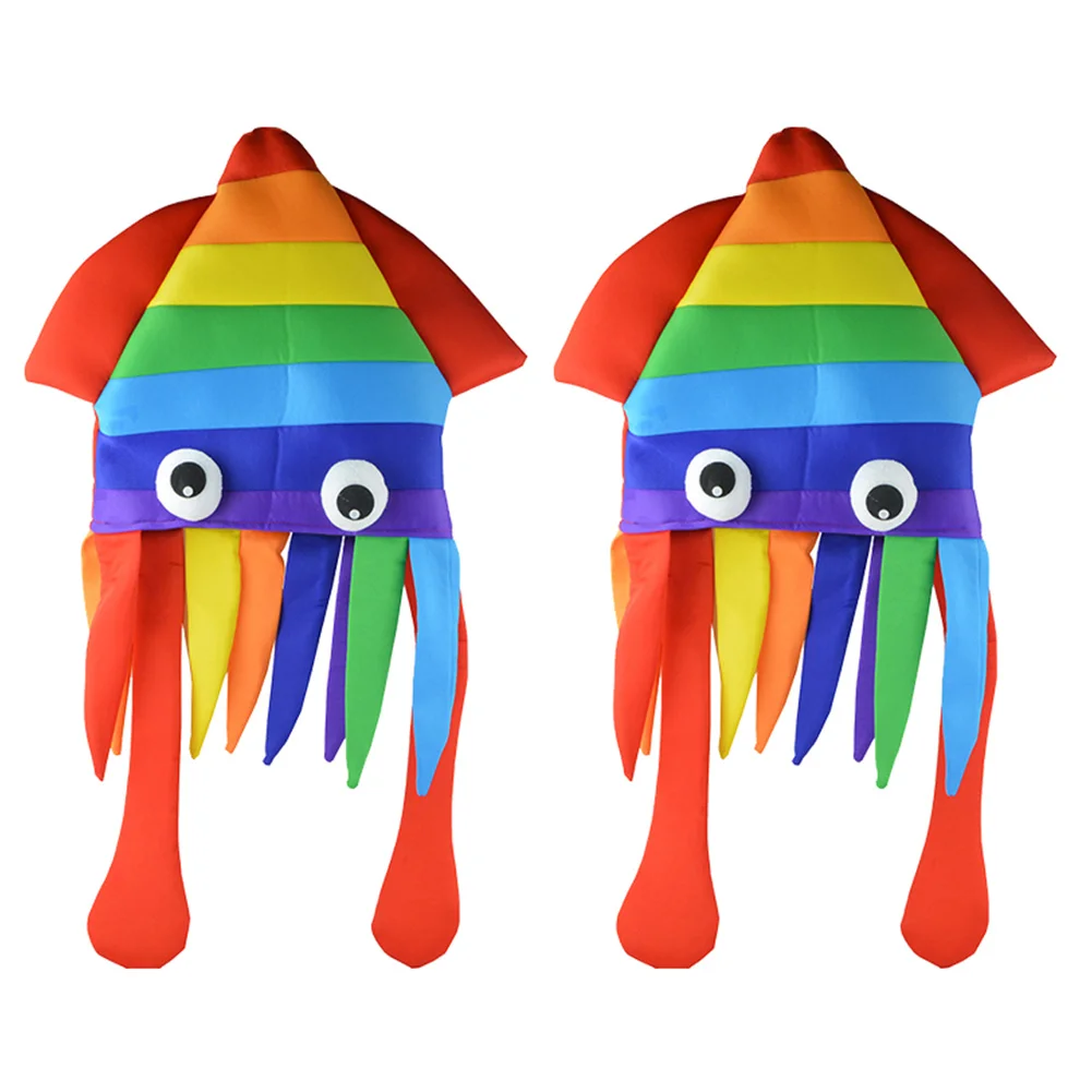 

2Pcs Cute Rainbow Squid Hat Funny Crazy Party Hats Sea Animal Octopus Caps Headdress For Halloween Party