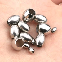 20pcs stainless steel long oval stripe accessories tone cylinder bead fit leather necklace bracelet diy beads for jewelry making