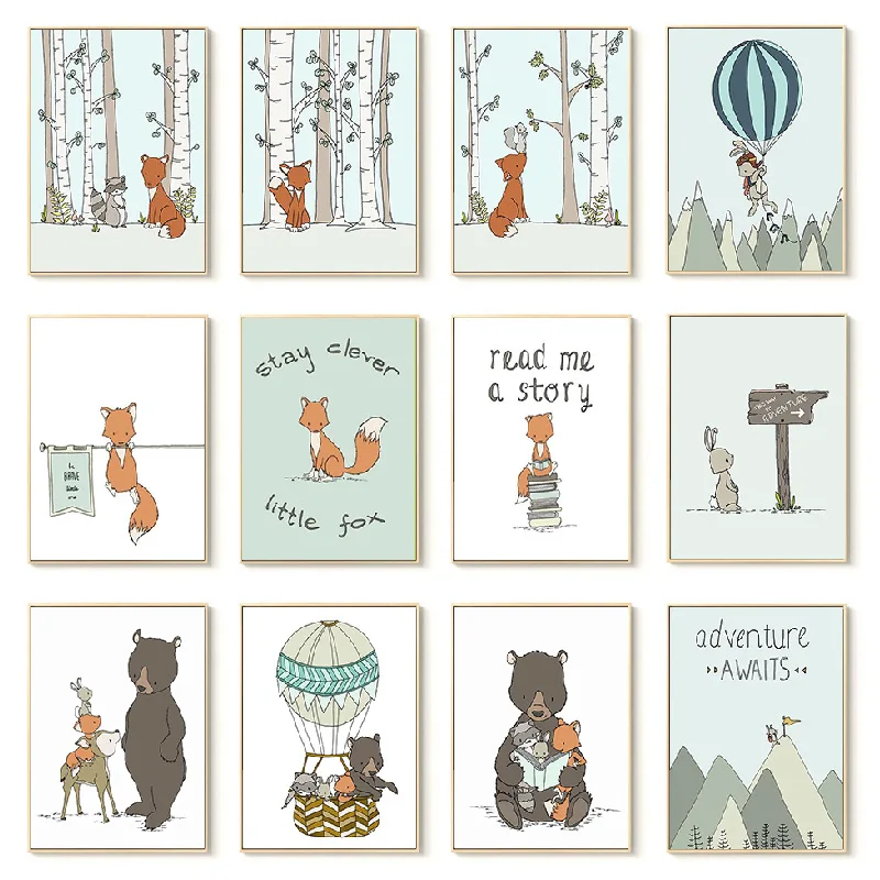 

Cartoon Animal Panda Fox Picture Canvas Poster Nursery Wall Art Print Modern Painting Kids Baby Bedroom Home living Room Decor