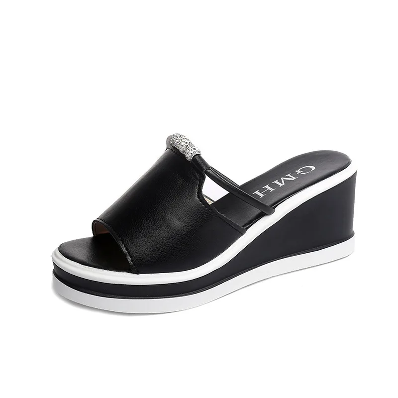 

Women Summer Slippers Platform Patchwork Rhinestone Wedges Heels Peep Toe Beach Outdoor Slides Casual Sandals Ladies Shoes 2020