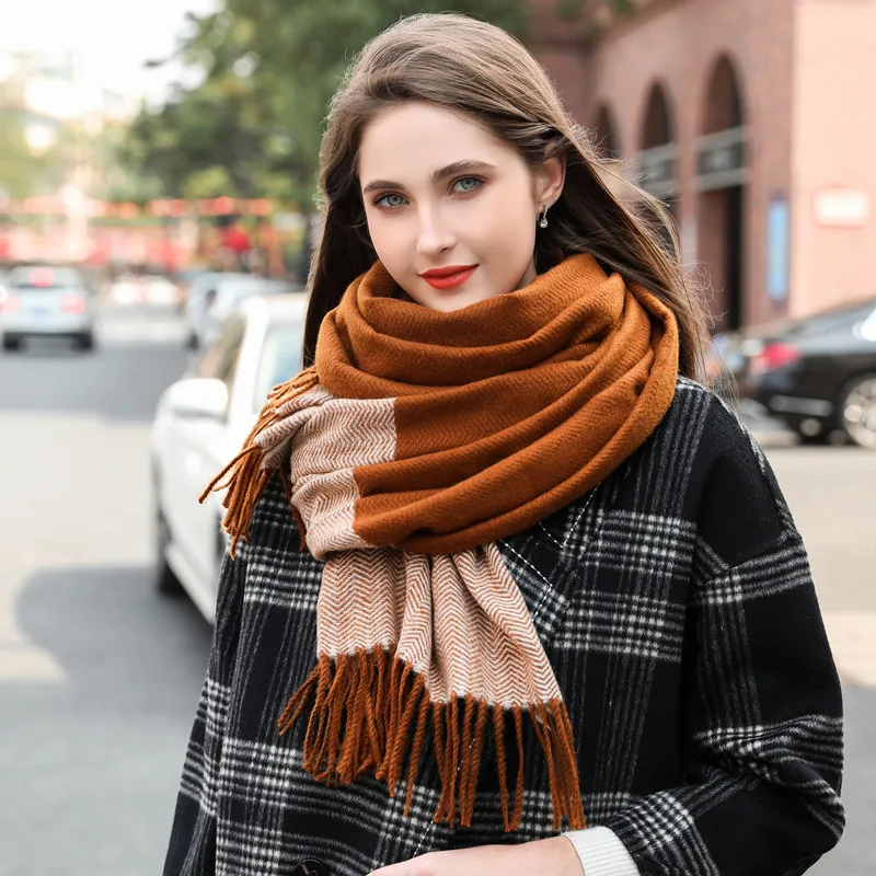 Новый Модный зимний шарф женский Теплый двухцветный кашемировый Большой и
