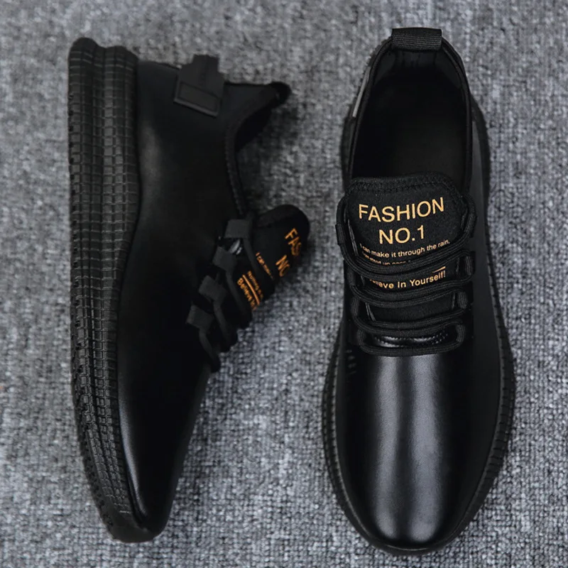 MRCAVE Men Leather Shoes Soft Casual Sneakers Waterproof Running Walking Anti-slip Sole Breathable Comfort Black | Обувь