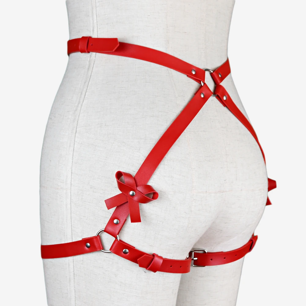 

2021 Sexy Body Buttocks Bondage Leather Leg Harness Belts Bdam Garter Suspender for Women Red Waist Strap Punk Gothic Clothes