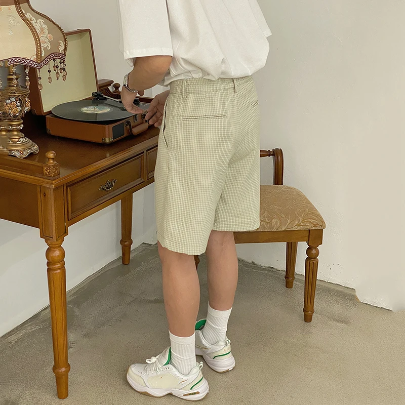 

IEFB Summer New Korean Trend Men's Apricot Casual Plaid Shorts Fashion Loose Wide Leg Straight Knee Length Shorts 2021 9Y8019