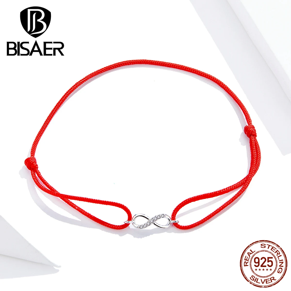 Бесконечность pulseira BISAER 925 Стерлинговое Серебро счастливая красная веревка