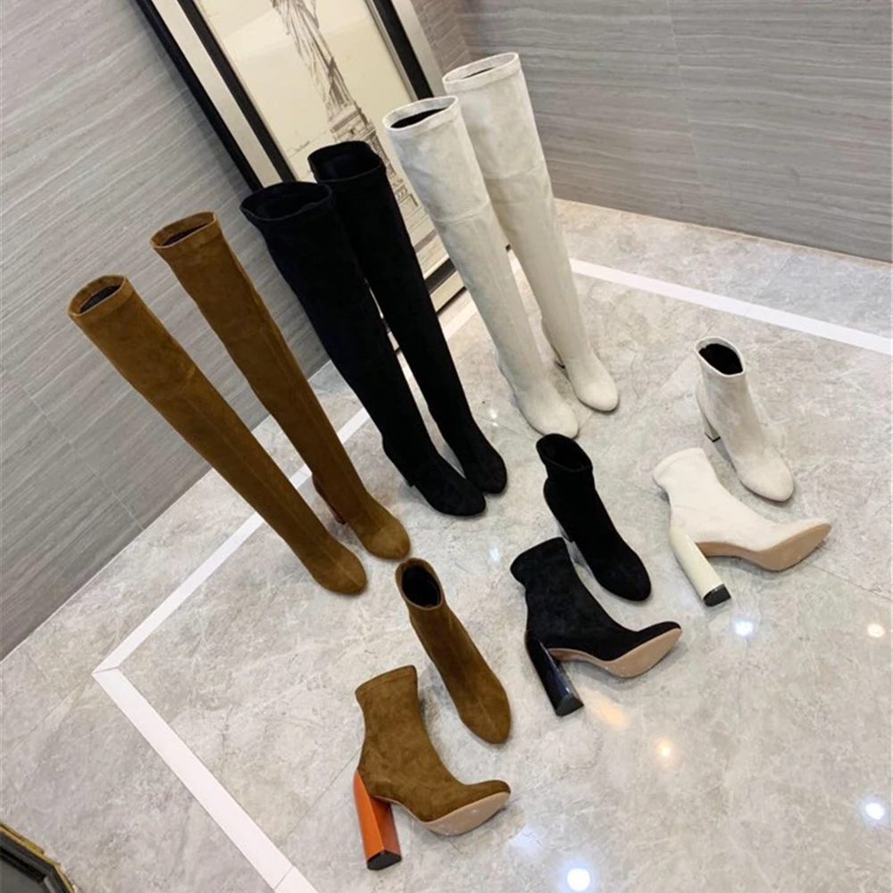 Новая обувь женские сапоги из натуральной кожи Черные Сапоги выше колена