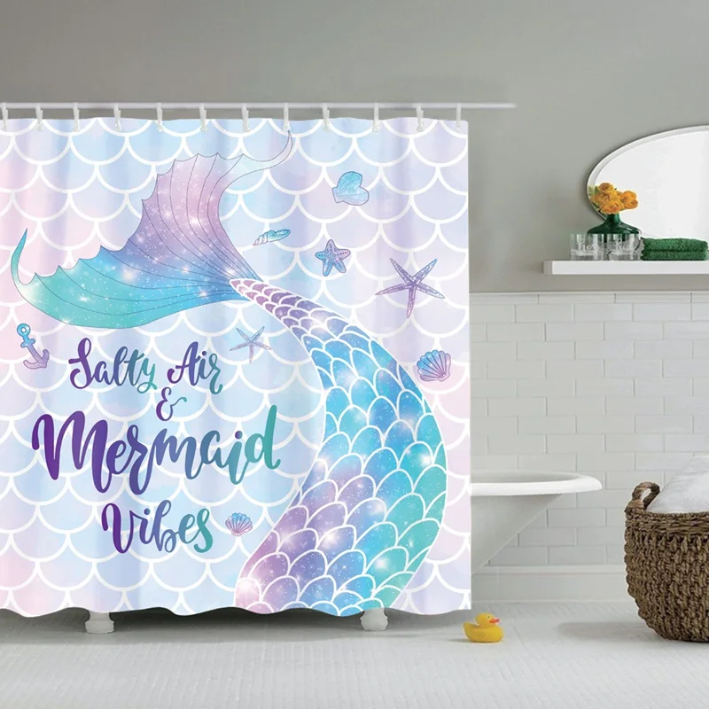 

Mermaid Scales Shower Curtain for Bathroom Ocean Under The Sea Pink and Blue Girl Home Bath Decor Durable Waterproof 72"x72"