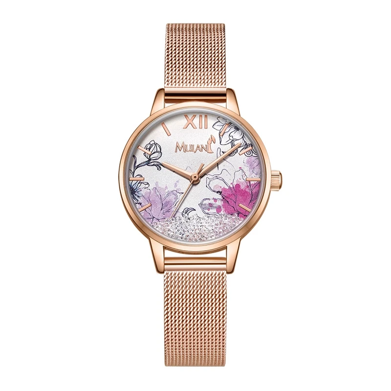

New Loyal Brave True MULAn Luxury Wristwatch Fashion Simple Style Beautiful Flower Leather Strap Steel Band Watch Ladies Watches