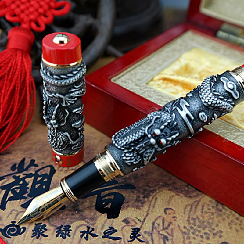 Jinhao дракон подарок офис Феникс тяжелый серый красный авторучка | Канцтовары для