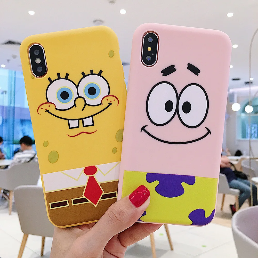For iPhone 6 6s 7 8 Plus X Xs 11 Pro Max Xr Soft Silicone Cases Cute Funny Cartoon Sponge Bob Square Pants Patrick Star Case