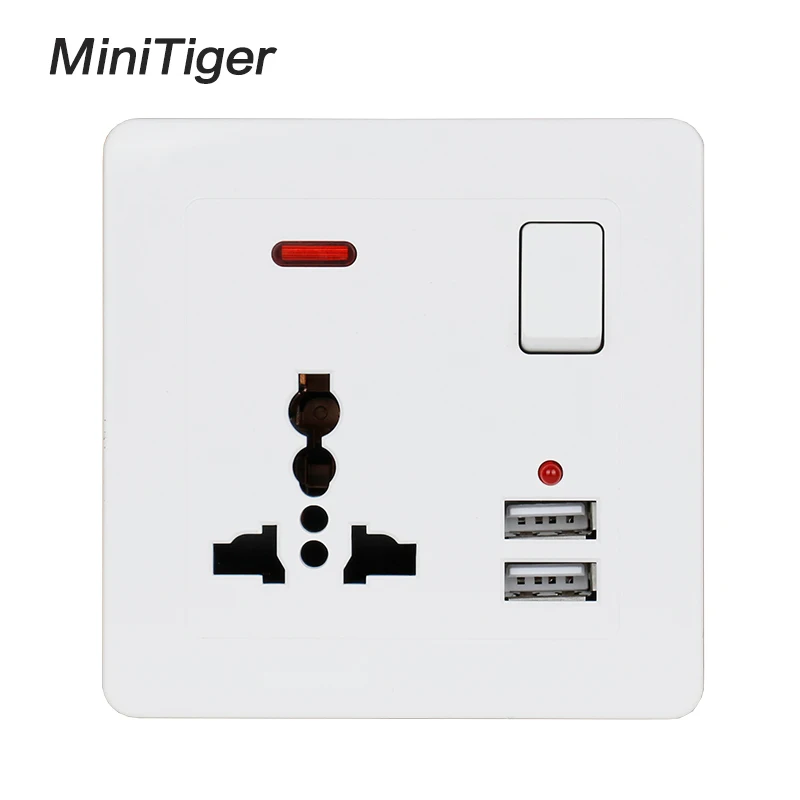 Настенная розетка Minitiger 13 А универсальная с 3 отверстиями 2 1 двойной usb-порт для