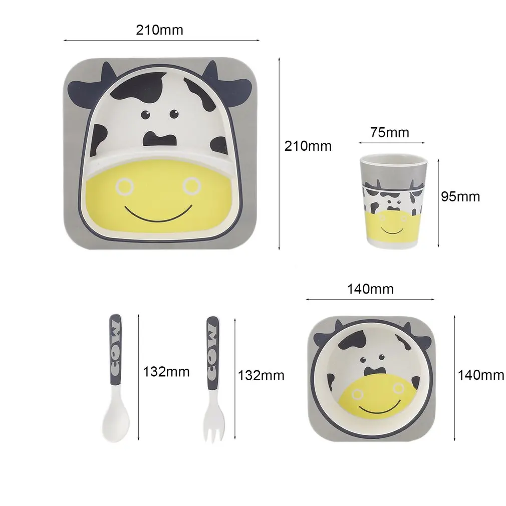 

BPA Free Eco Friendly 5pcs Toddler Baby Feeding Set Bowl Dish Fork Spoon Bottle Dinnerware Kit Children's Tableware