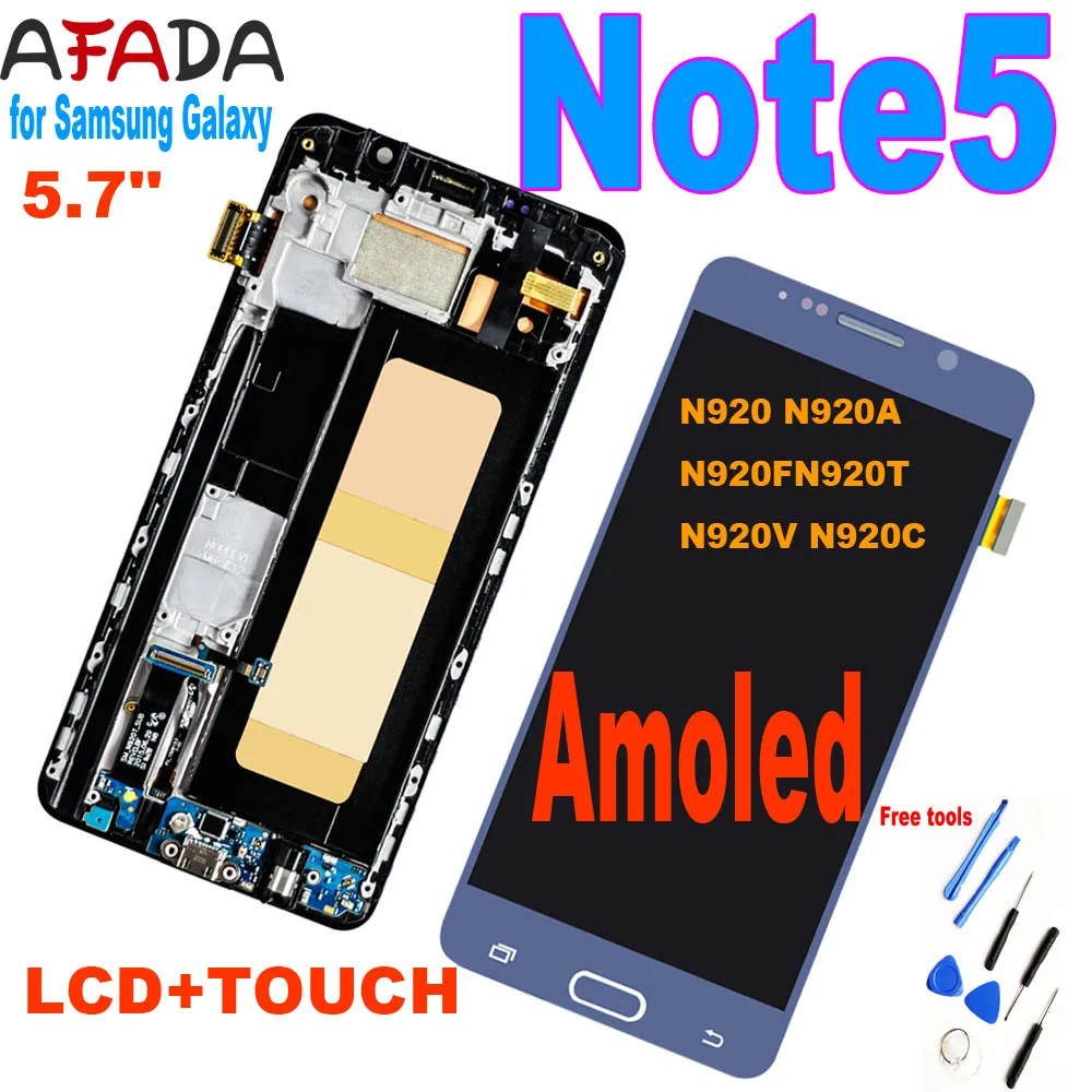 5.7'' Oled for Samsung Galaxy Note 5 Note5 N920 N920A N920F N920T N920V N920C LCD Display Touch Screen Digitizer Assembly Frame