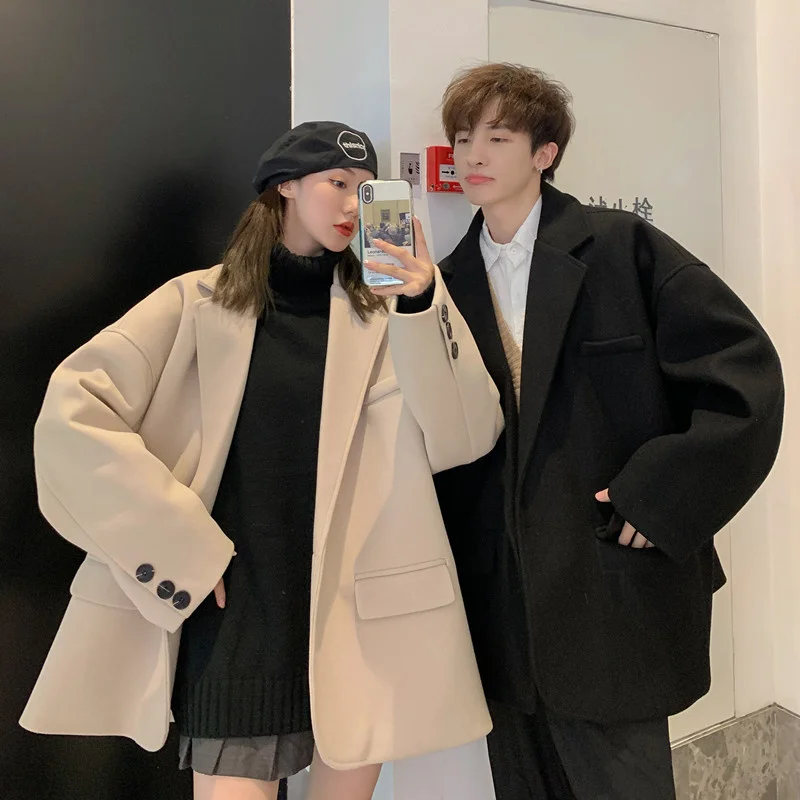 

Winter Thick Woolen Coat Men Warm Fashion Casual Short Woolen Coat Men Korean Loose Couple Woolen Jacket Mens Overcoat Outwear