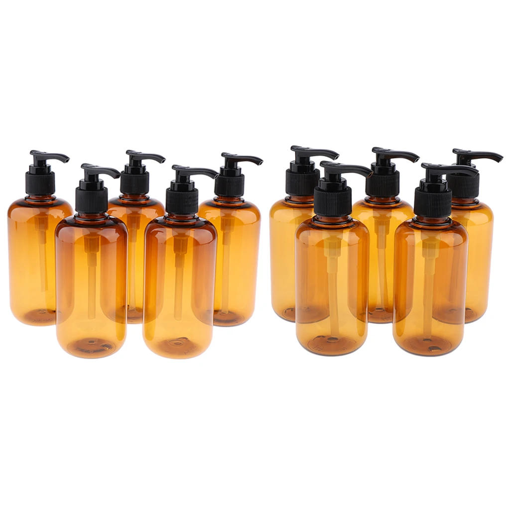 

Упаковка из 10 шт ПЭТ пластиковых пустых бутылок для шампуня с черными насосами, 200 & 300 мл емкость мыла лосьон многоразовые бутылки