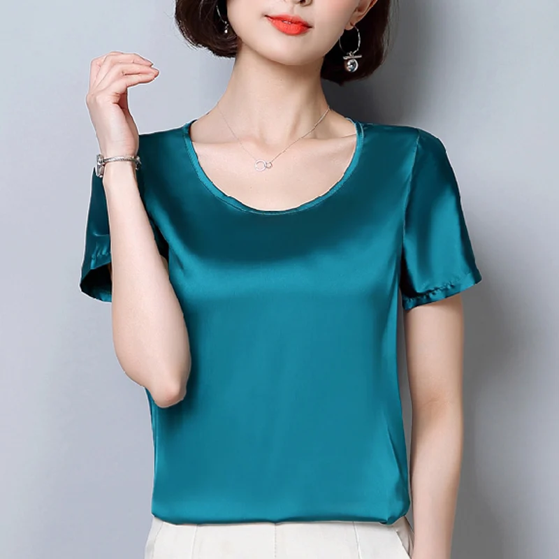 шифоновые шелковые женские топы Новые весенние блузки рубашка 2019 с коротким