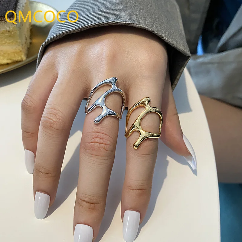 

QMCOCO 925 Серебряные кольца аксессуары в стиле хип-хоп модные элегантные винтажные креативные Асимметричные перфорированные геометрические в...